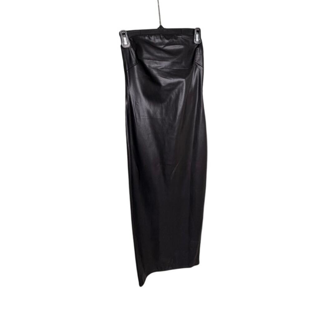 Zara Black Faux Leather Strapless Midi Dress XS - Picture 2 of 9